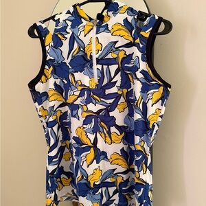 Tal White Label Floral Golf Polo Top in Navy & Yellow